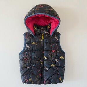 Babyface Girls Hooded Puffer Vest 4T Black Animal Print Pink Fleece